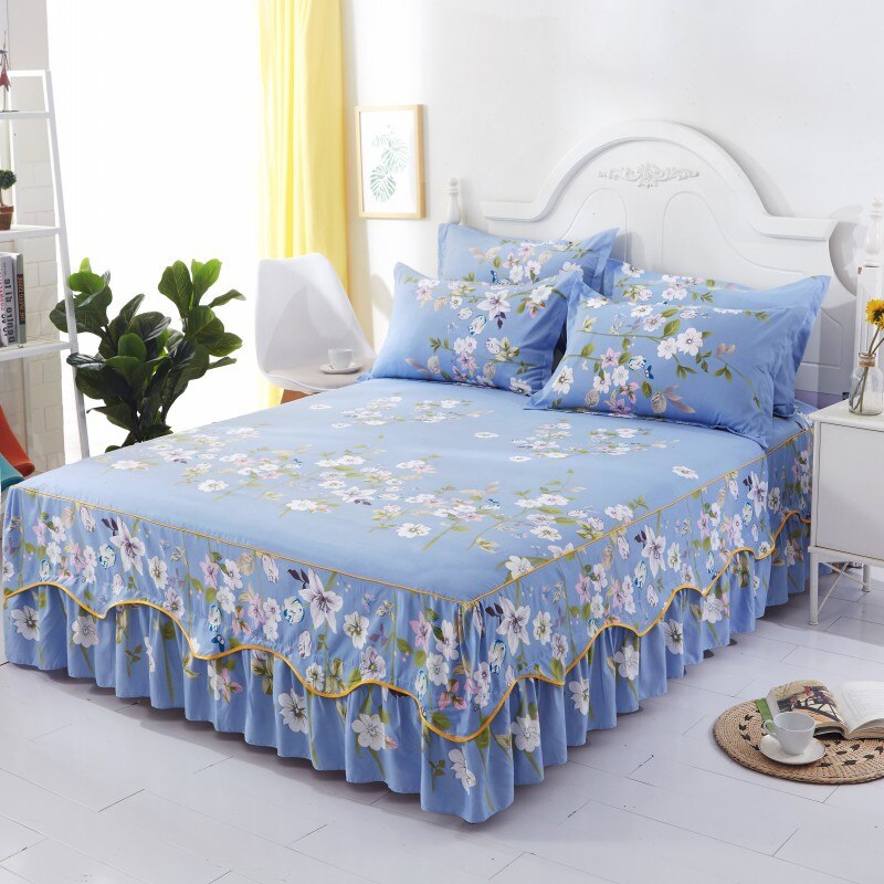3Pcs Bed Sheet Lace Skirt Elastic Fitted Double Bedspread Mattress Cover Home Pillowcase Bedding Set Bedsheet 2 Seater