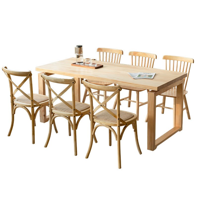 Nordic Solid Wood Table Set Dining Chairs Non-Collapsible Pine Ash Worktop Living Room Kitchen Small Household