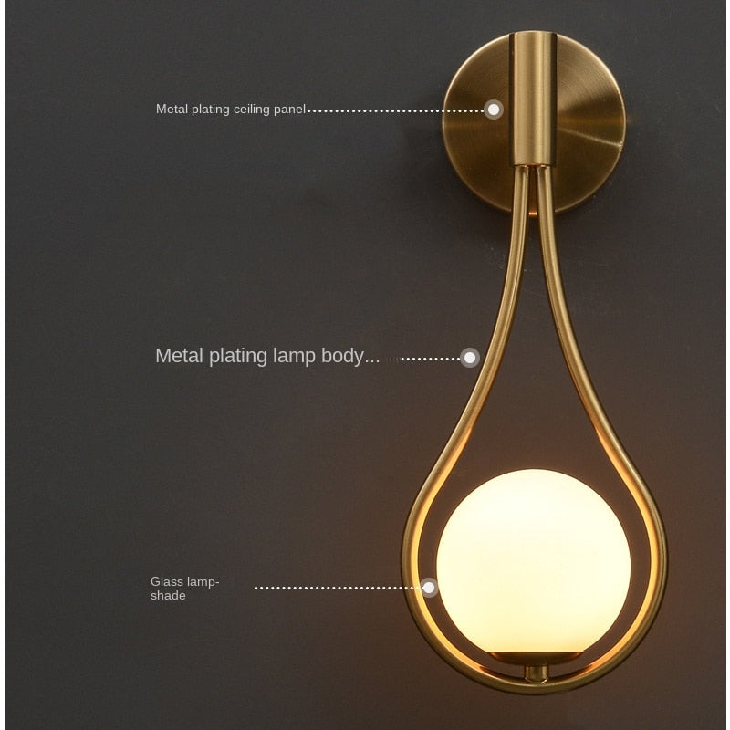 Modern Glass Ball Wall Sconce Light Fixture Bedroom Bedside Home Decoration Living Room Gold Lighting Lamp Indoor Free Shipping
