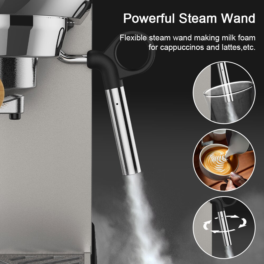 20 Bar Semi Automatic Coffee Maker Machine by BioloMix ,with Milk Steam Frother Wand, for Espresso, Cappuccino, Latte and Mocha