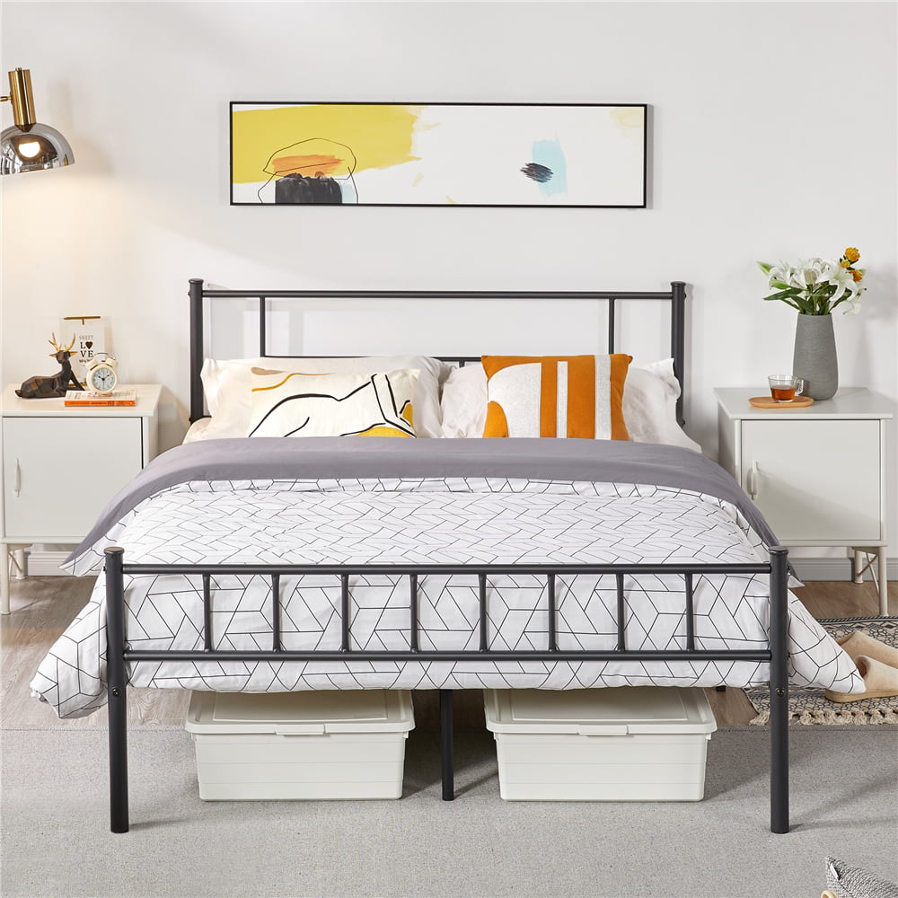 Metal Full Bed with Headboard and Footboard, Black Queen Bed Frame Furniture Bedroom