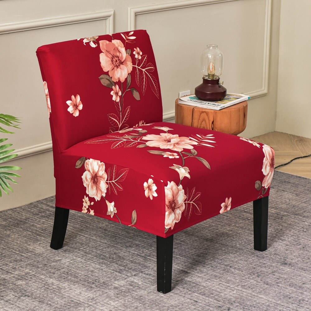 Armless Accent Slipper Chair Cover Elastic Sofa Stool Slipcover Jacquard Stretch Dining Couch Protector For Living Room Decor