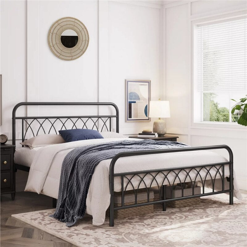 SmileMart Metal Platform Bed Frame with Headboard and Footboard, Queen, Black bedframe bedroom furniture