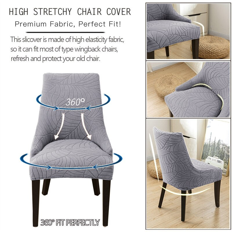 Jacquard Sloping Chair Cover High Back Armchair Cover Elastic Accent Living Dining Room Seat Covers Office Hotel Wedding Party