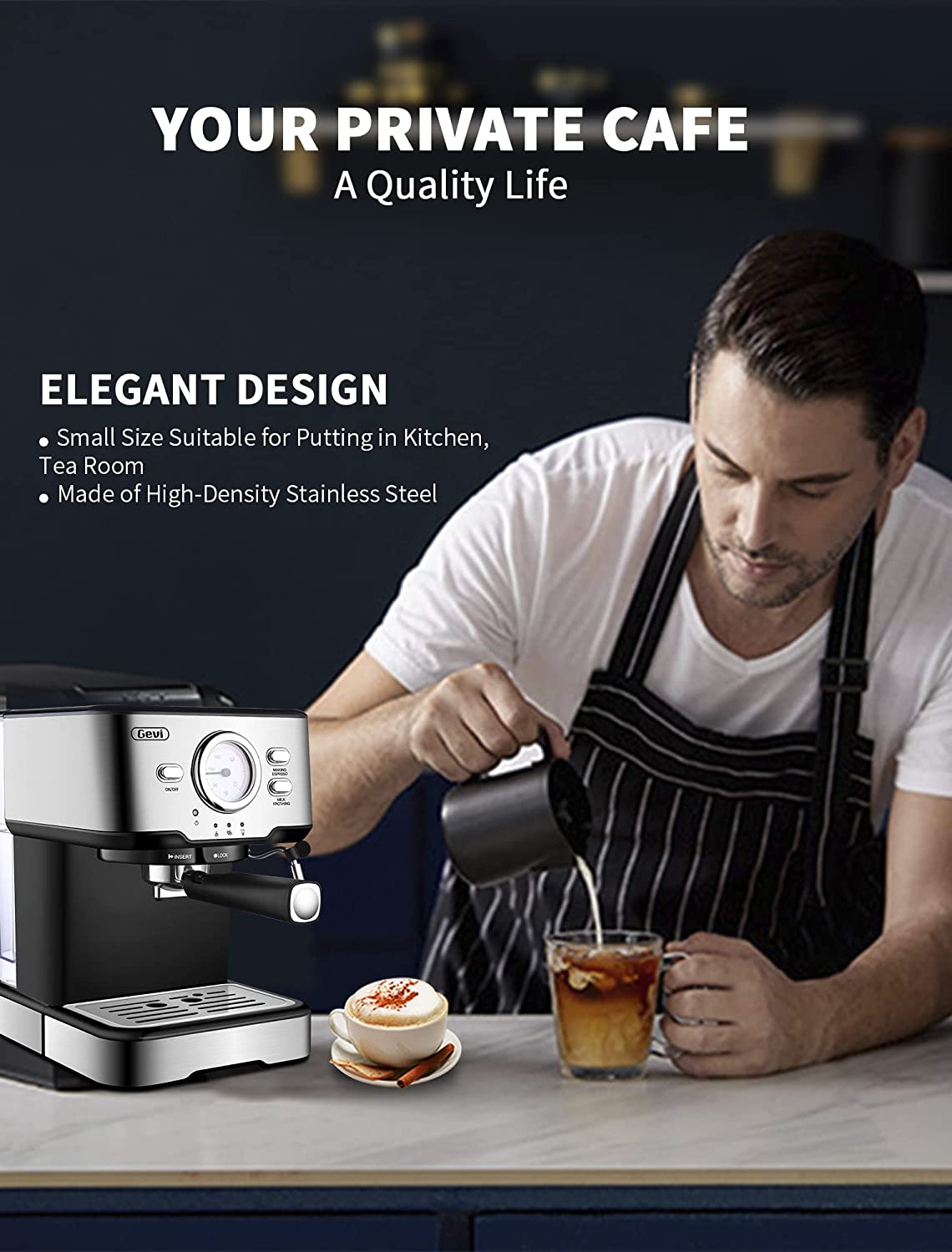 Espresso Machine 20 Bar Expresso Coffee Machine With Milk Foaming Steam Wand Espresso and Cappuccino Maker 1.5L Water Tank 1100W