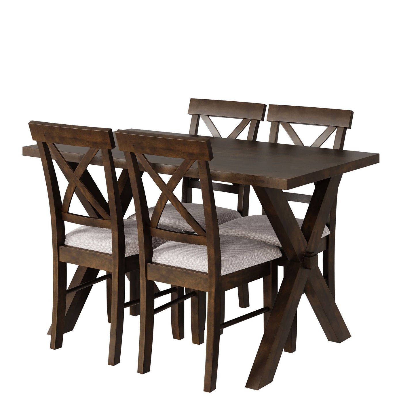 5 Pieces Farmhouse Rustic Wood Kitchen Dining Table Set with Upholstered 4 X-back Chairs for Living Room