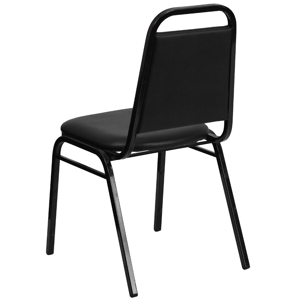 4 Pack HERCULES Series Trapezoidal Back Stacking Banquet Chair In Black Vinyl - Black Frame Accent Chairs for Living Room