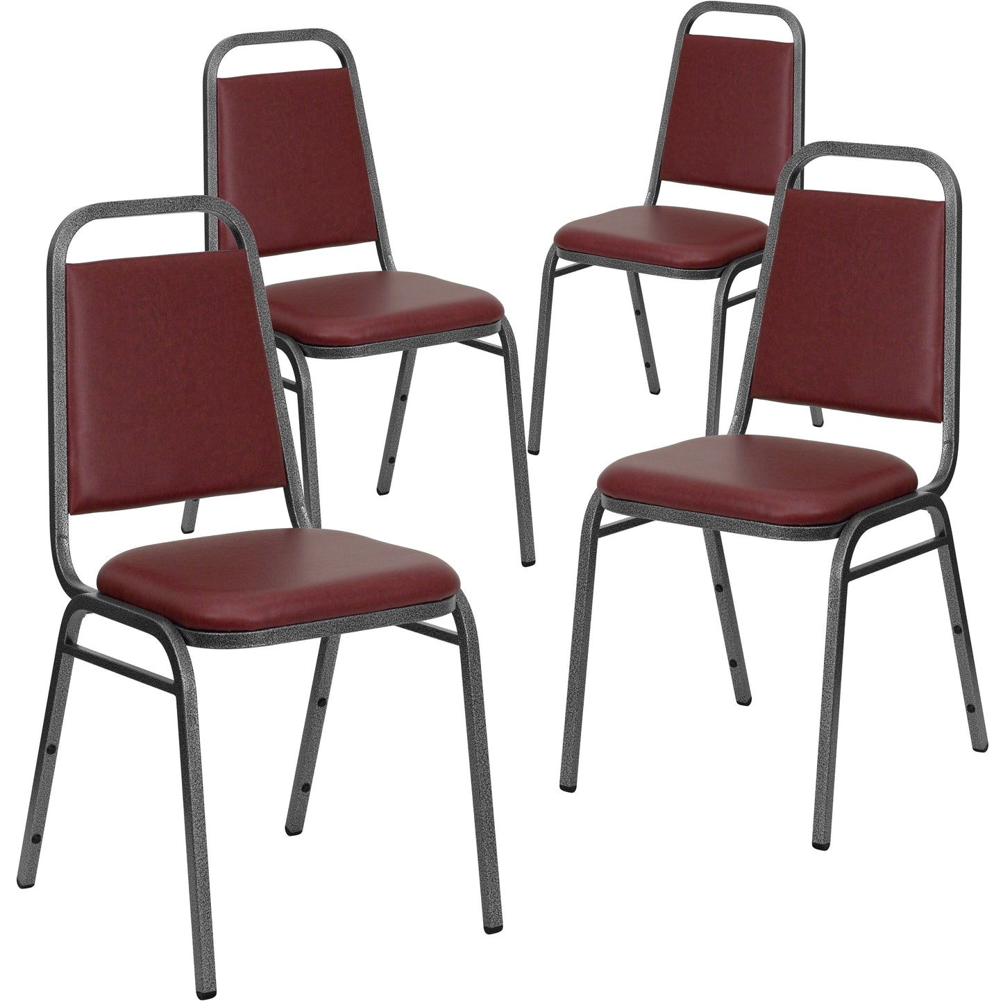 4 Pack HERCULES Series Trapezoidal Back Stacking Banquet Chair In Black Vinyl - Black Frame Accent Chairs for Living Room