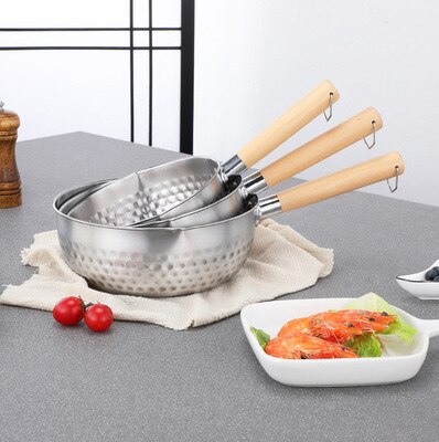 Stainless steel rice pot, Japanese thickened snow pot, wooden handle single handle milk pot, hot milk instant noodle pot
