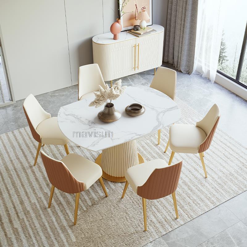 Extendable Round Kitchen Table For Dining Room Modern Luxury Indoor Home Furniture Restaurant Marble Dining Table And 6 Chairs