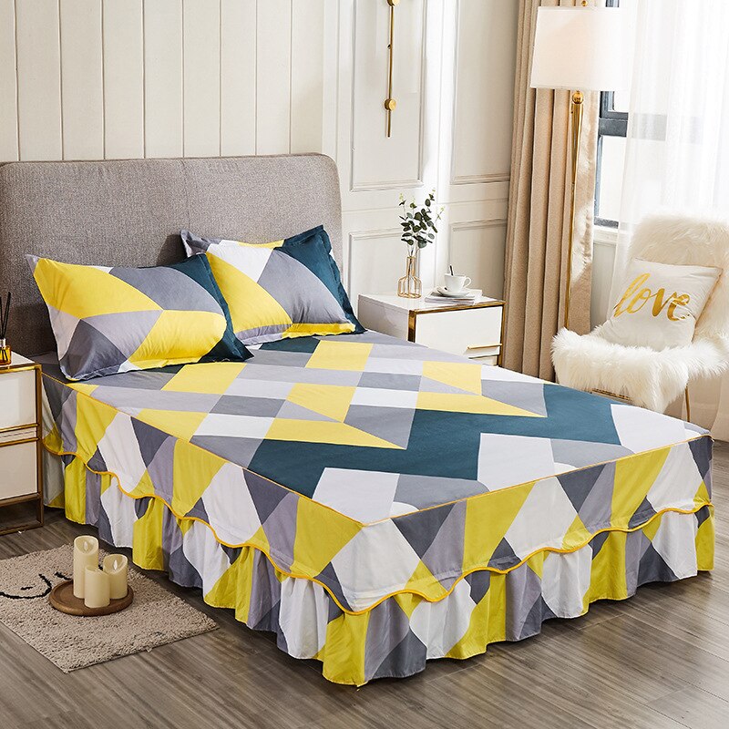 3Pcs Bed Sheet Lace Skirt Elastic Fitted Double Bedspread Mattress Cover Home Pillowcase Bedding Set Bedsheet 2 Seater