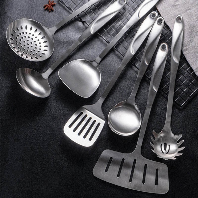 7Pcs/Set 304 Stainless Steel Cookware Kitchenware Utensils Set Colander Spatula Shovel Spoon Cooking Tools Kitchen Accessories