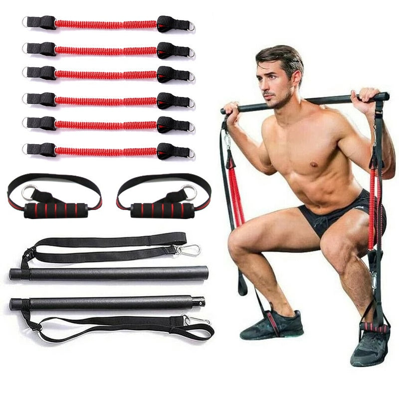 Resistance Band Pilates Stick Gym Exercise Muscle Power Tension Bar Pilates Bar Home Work Out Fitness Equipment