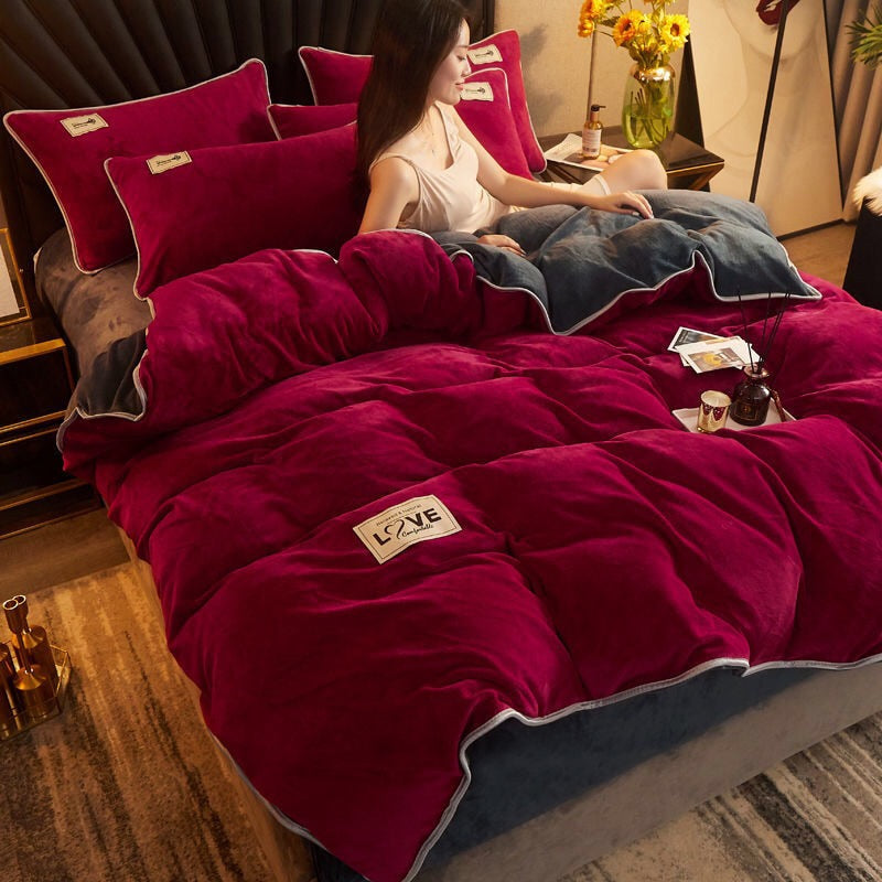 WOSTAR Winter warm solid velvet duvet cover 220x240 comforter cover flannel luxury double bed quilt cover bedding set king size
