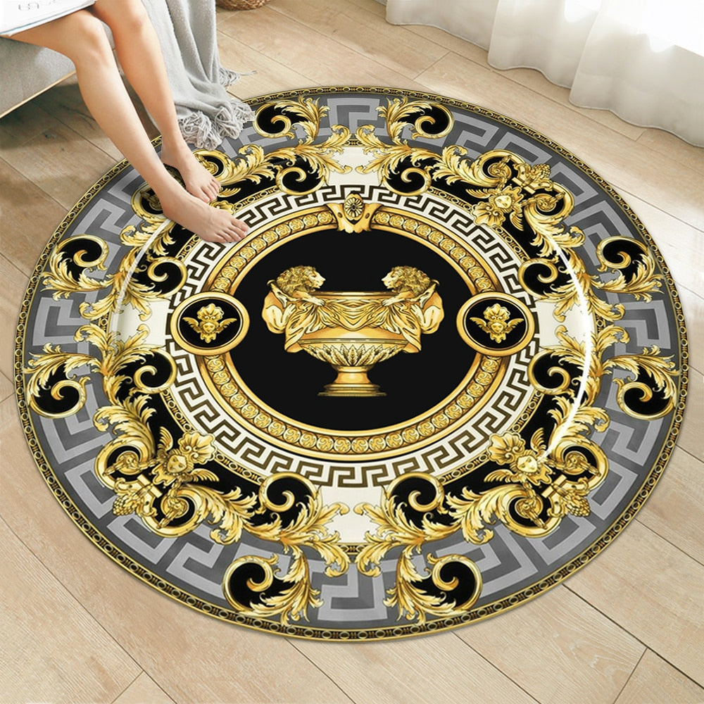 Gold Round Carpets Living Bedroom Area Rug Room Bedside Chair Mat European Style Home Decoration Carpet Tatami Mat Alfombras
