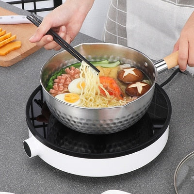 Stainless steel rice pot, Japanese thickened snow pot, wooden handle single handle milk pot, hot milk instant noodle pot
