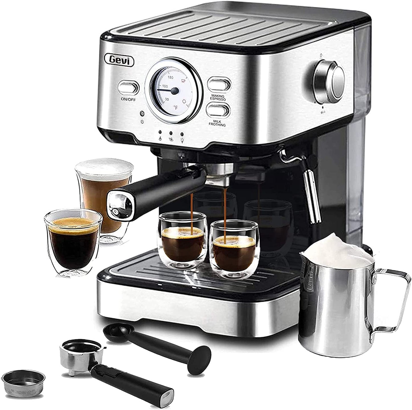 Espresso Machine 20 Bar Expresso Coffee Machine With Milk Foaming Steam Wand Espresso and Cappuccino Maker 1.5L Water Tank 1100W