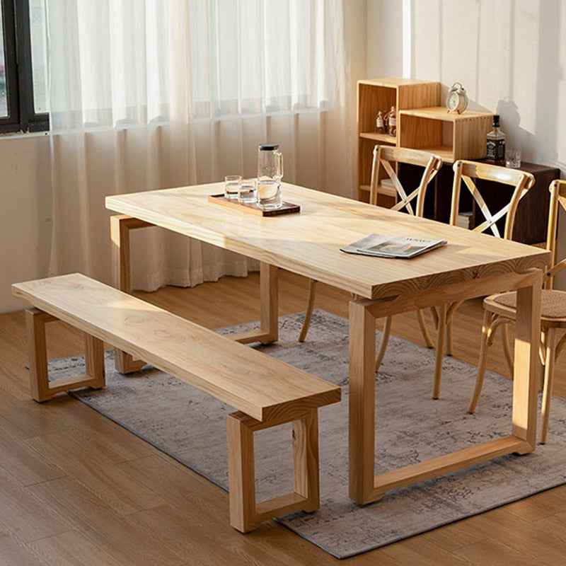 Nordic Solid Wood Table Set Dining Chairs Non-Collapsible Pine Ash Worktop Living Room Kitchen Small Household