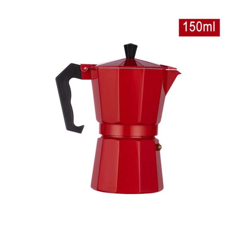 Coffee Maker Pot Aluminum Mocha Espresso Percolator Pot Coffee Kettle Cafetera Home Outdoor Stovetop Cafe Tools Sliver Red Black