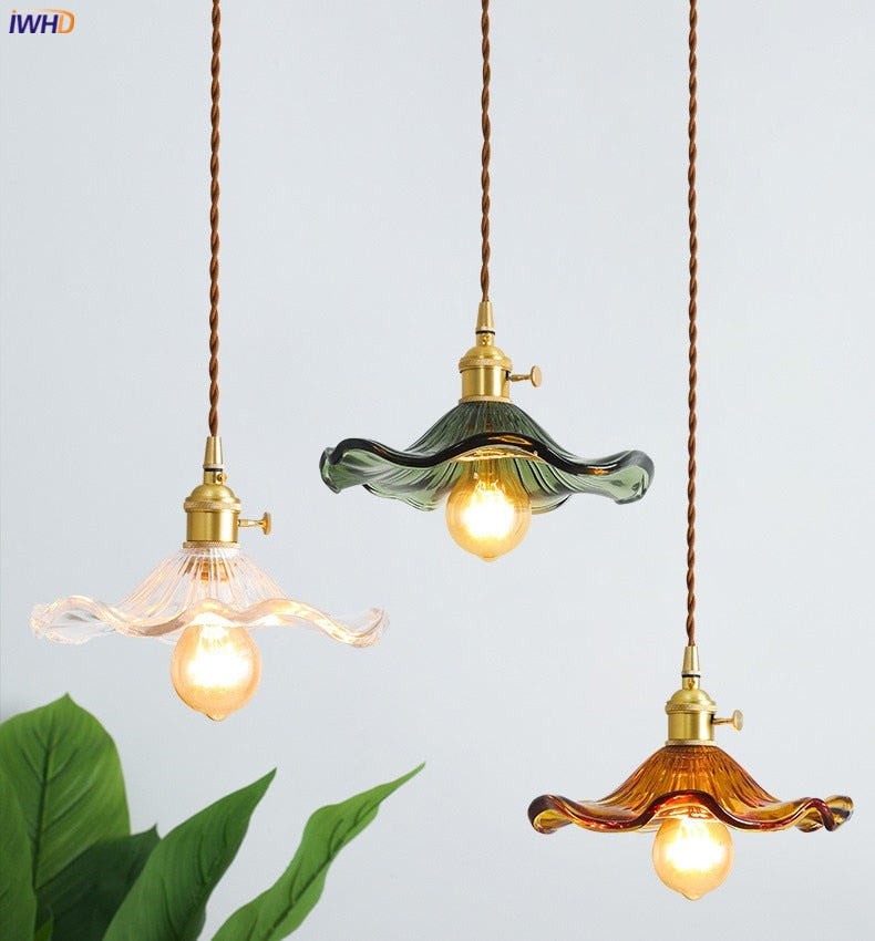 IWHD Nordic Style Simple LED Pendant Light Fixtures Bedroom Living Room Bar Colorful Glass Copper Hanging Lamp Lights Edison