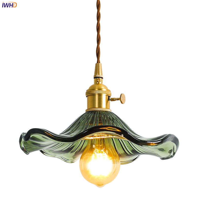 IWHD Nordic Style Simple LED Pendant Light Fixtures Bedroom Living Room Bar Colorful Glass Copper Hanging Lamp Lights Edison