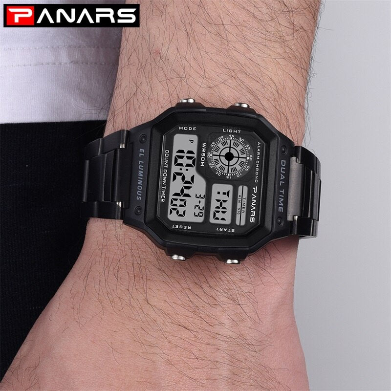 PANARS Reloj Deportivo Digital Men's Watches 50M Waterproof Sports Watch Stainless Steel Wristwatches Relojes Deportivos Zegarek