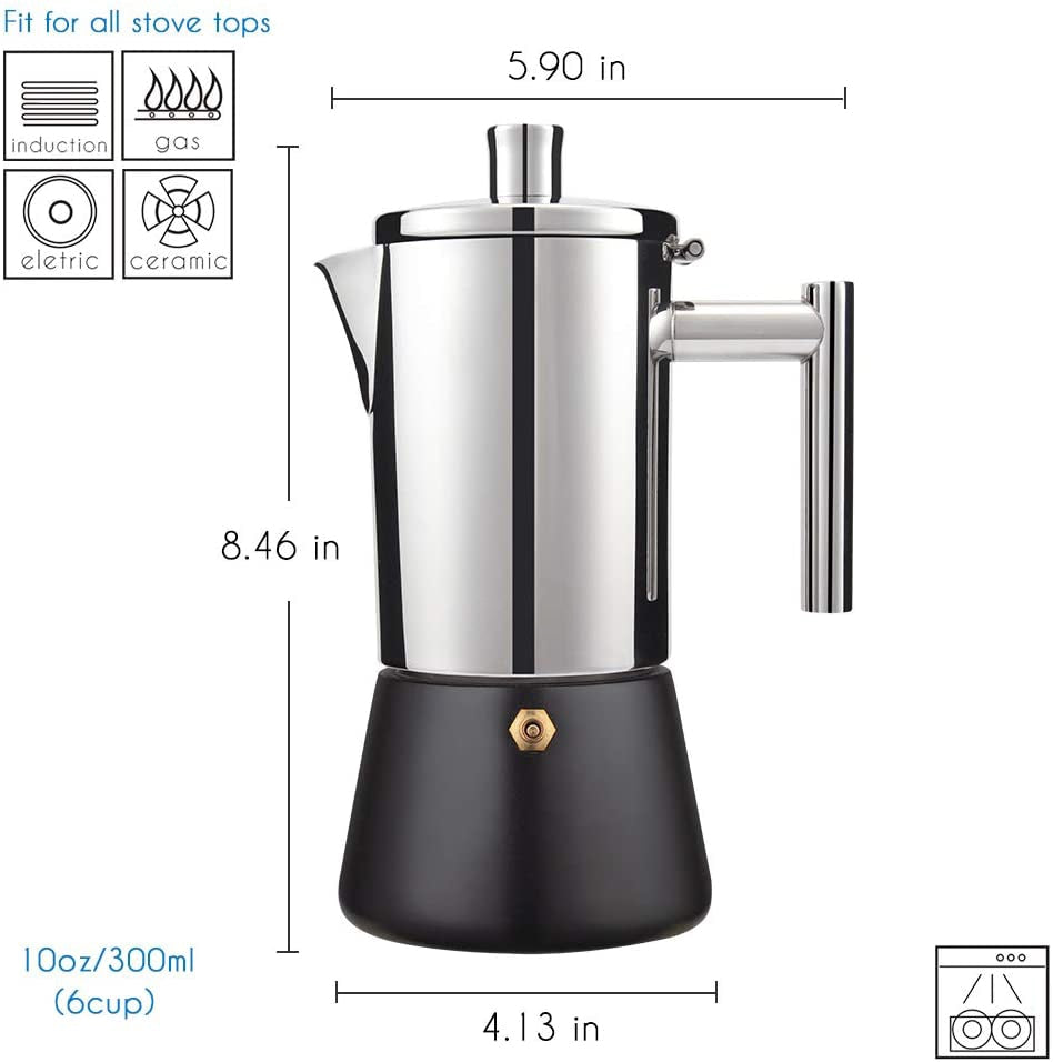 300/500ML 304 Stainless Steel Coffee Geyser Maker Stove Top Induction Cooker Espresso Moka Pot Italian Coffee Machine