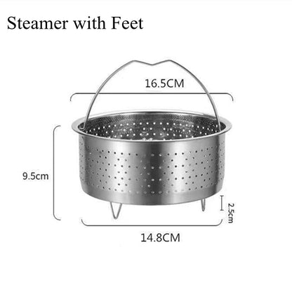 Kitchen Novel Stainless Steel Food Steamer Basket with Silicone Handle Feet Rice Pressure Cooker Steaming Grid Cooking Utensils