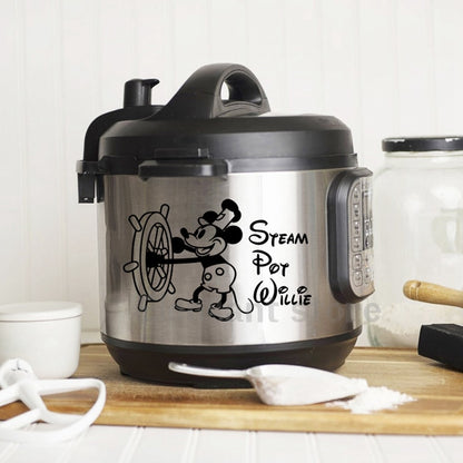 Steam Boat Willie Instant Pot Vinyl Sticker Mickey Steam Pot Decals Decor For Funny Kitchen Removable Waterproof Vinyl Decal