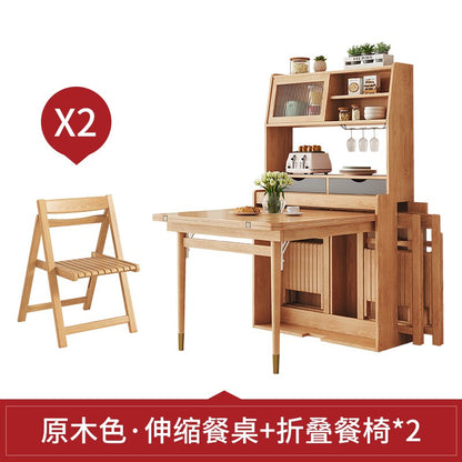 Solid Wood Small-sized Retractable Folding Dining Table, Chair and Sideboard Integrated