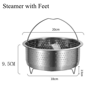 Kitchen Novel Stainless Steel Food Steamer Basket with Silicone Handle Feet Rice Pressure Cooker Steaming Grid Cooking Utensils