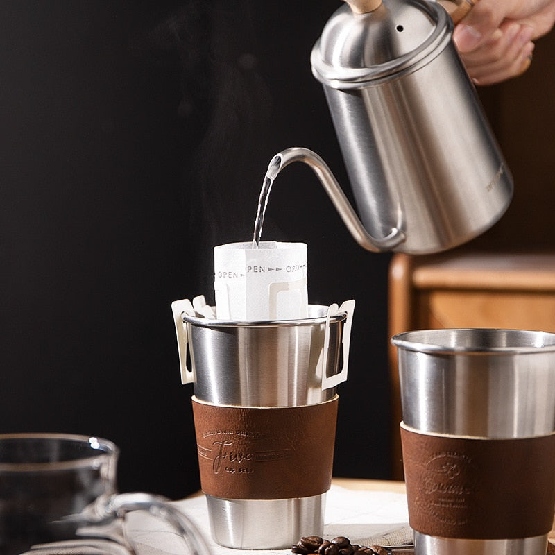 Coffee Hand Brewing Pot Wooden Handle 304 Non-stick Coat Food Grade Stainless Steel Fine Mouth Brew Pot Outdoor Coffee Make Tool