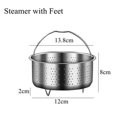 Kitchen Novel Stainless Steel Food Steamer Basket with Silicone Handle Feet Rice Pressure Cooker Steaming Grid Cooking Utensils