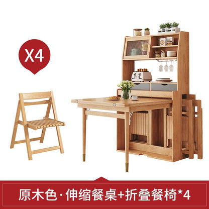 Solid Wood Small-sized Retractable Folding Dining Table, Chair and Sideboard Integrated