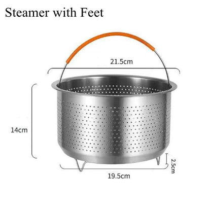 Kitchen Novel Stainless Steel Food Steamer Basket with Silicone Handle Feet Rice Pressure Cooker Steaming Grid Cooking Utensils