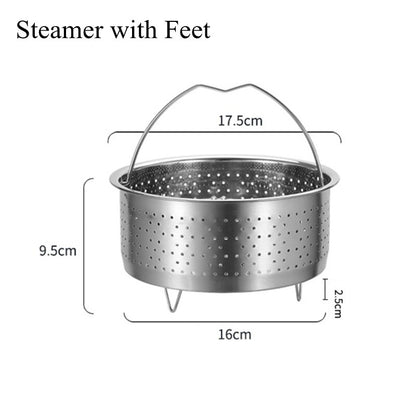 Kitchen Novel Stainless Steel Food Steamer Basket with Silicone Handle Feet Rice Pressure Cooker Steaming Grid Cooking Utensils