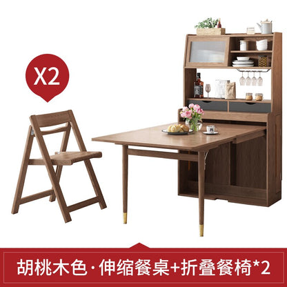 Solid Wood Small-sized Retractable Folding Dining Table, Chair and Sideboard Integrated