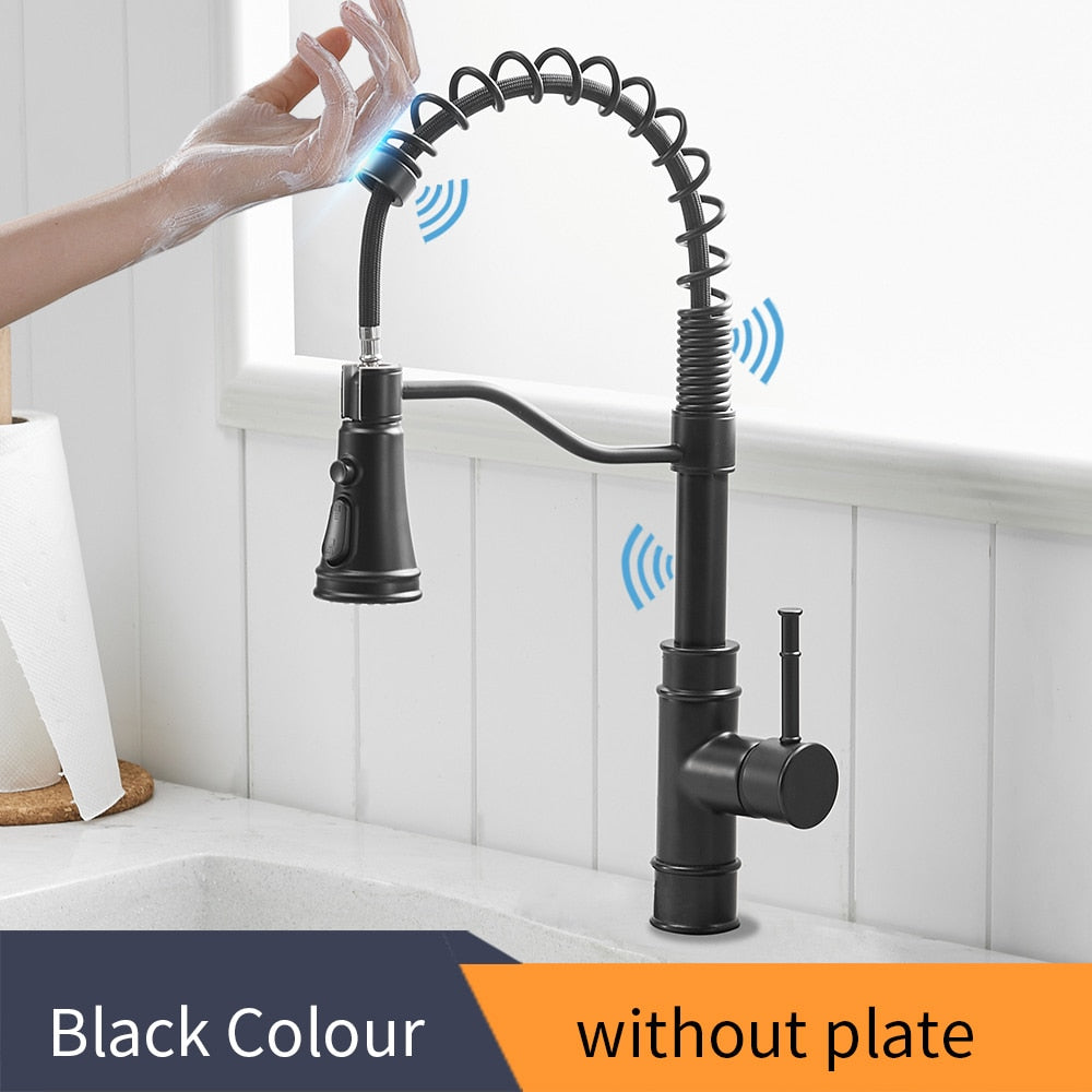 Pull Out Black Sensor Kitchen Faucets Stainless Steel Smart Induction Mixed Tap Touch Control Sink Tap Torneira De Cozinha 1116