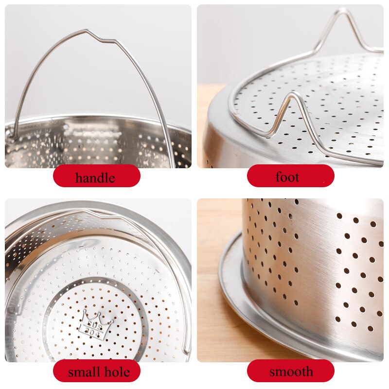 Kitchen Novel Stainless Steel Food Steamer Basket with Silicone Handle Feet Rice Pressure Cooker Steaming Grid Cooking Utensils