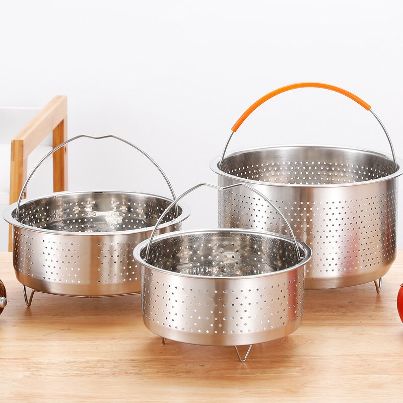 Kitchen Novel Stainless Steel Food Steamer Basket with Silicone Handle Feet Rice Pressure Cooker Steaming Grid Cooking Utensils