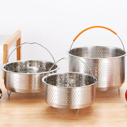 Kitchen Novel Stainless Steel Food Steamer Basket with Silicone Handle Feet Rice Pressure Cooker Steaming Grid Cooking Utensils