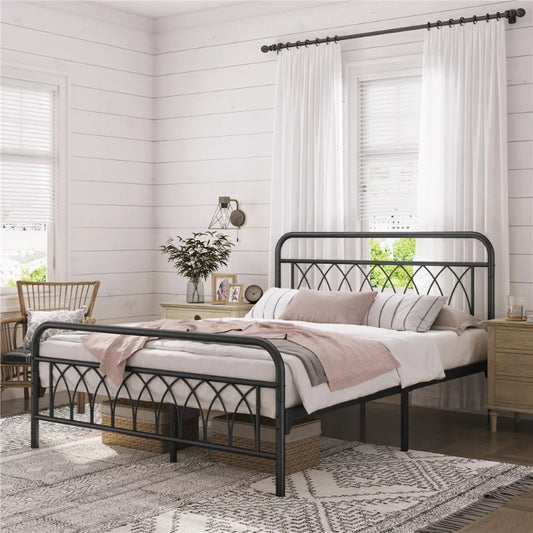 SmileMart Metal Platform Bed Frame with Headboard and Footboard, Queen, Black bedframe bedroom furniture