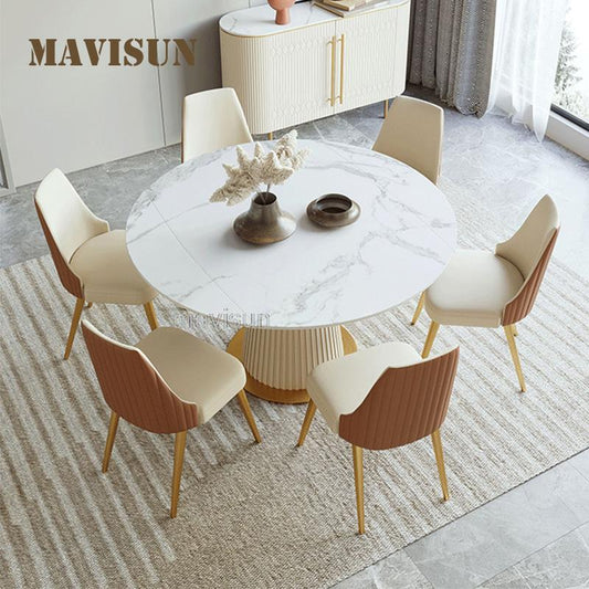 Extendable Round Kitchen Table For Dining Room Modern Luxury Indoor Home Furniture Restaurant Marble Dining Table And 6 Chairs