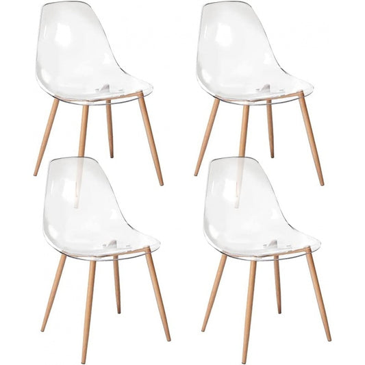 Free ship Acrylic Ghost Crystal Seat Modern Plastic Shell Accent Side Chairs for Kitchen, Dining, Living, Bed Room, set of 4