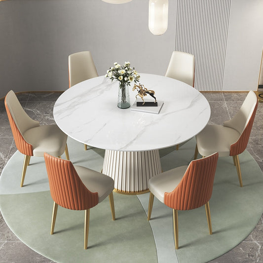 Light Luxury Bright Stone Plate round Dining Table and Chair Modern Simple Home Dining Room round 1.2 M Dining Table